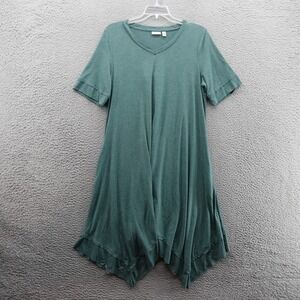 Logo Lori Goldstein Handkerchief Hem Midi Dress XL Green Womens‎ Knit Casual